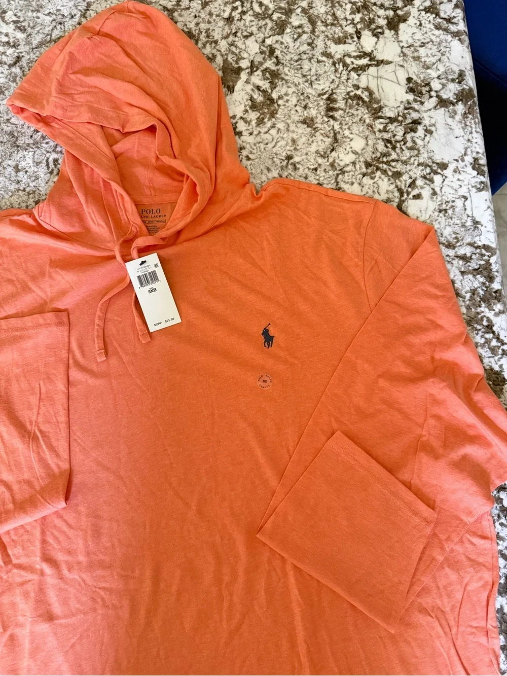 Polo Ralph Lauren Men’s 3XB Orange Hooded T-Shirt Big Tall Cotton NWT